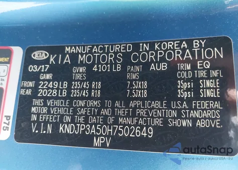 2017 Kia Soul + из США, поврежденный, VIN KNDJP3A50H7502649